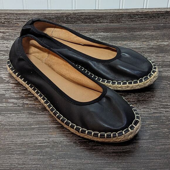 Amazon Essentials Women's Black Faux Leather Slip On Ballet Flats Size 9 M - Picture 1 of 6